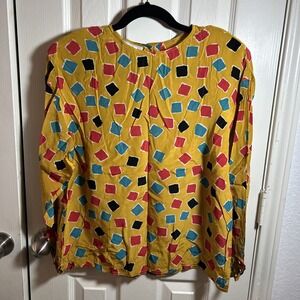 Vintage CIAO SPORT Women's 12 Multicolor Silk Blouse Long Sleeve RETRO‎
